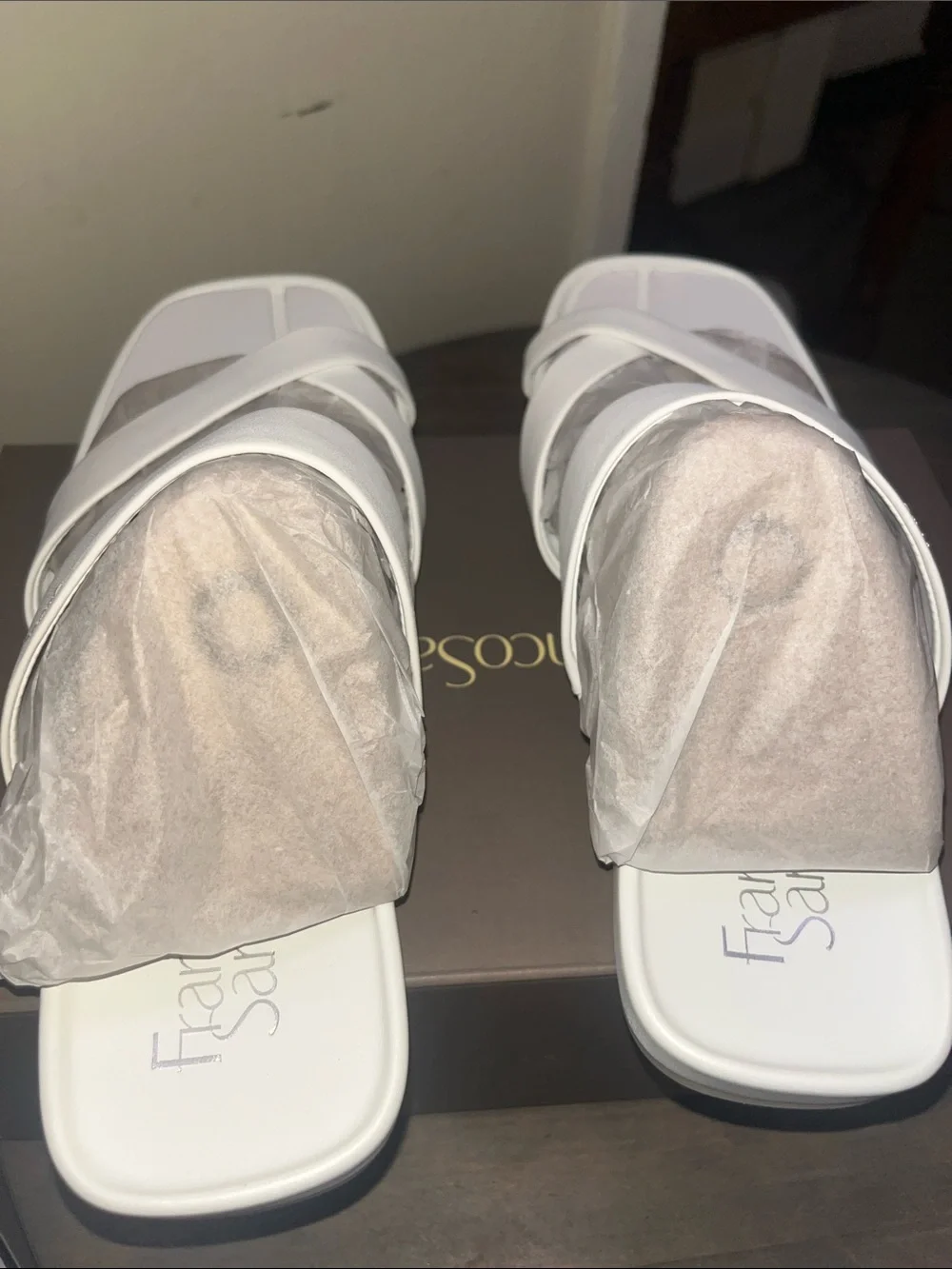 Franco Sarto White Crisscross Slide Sandals - Women's
